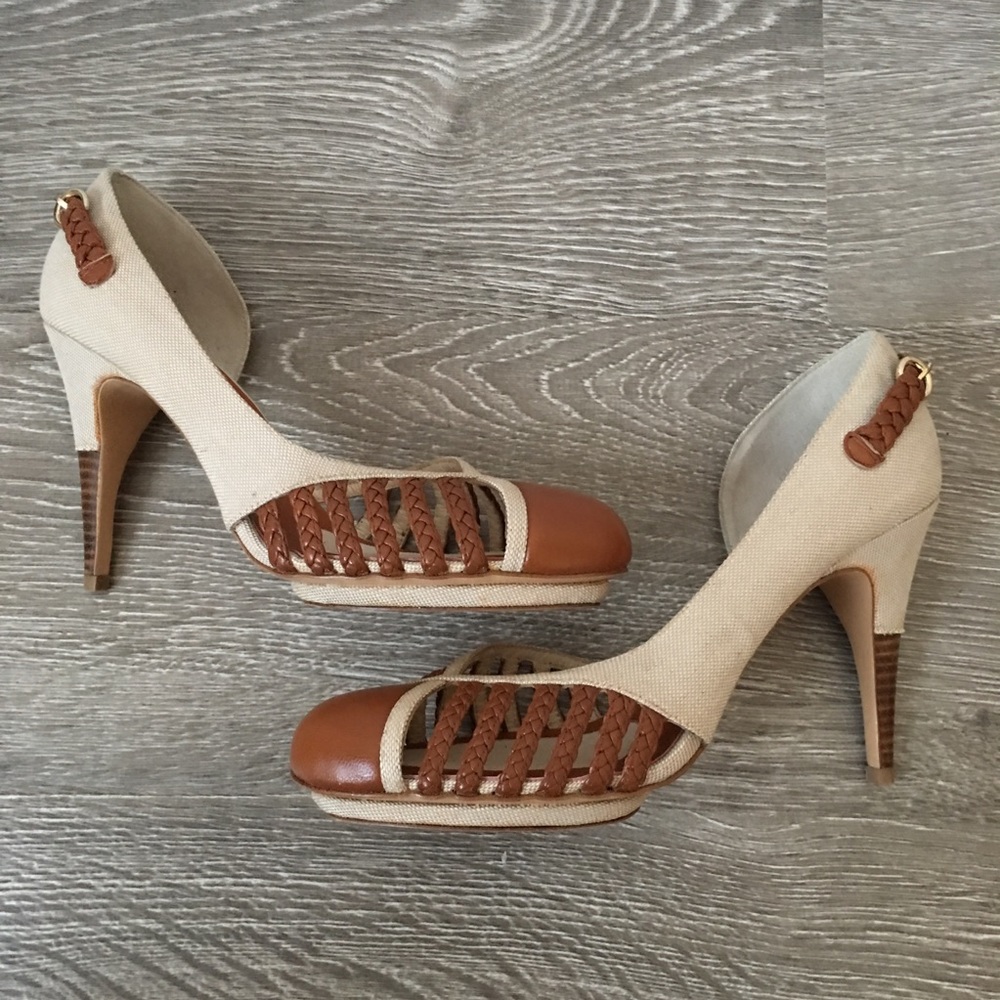 Brown Beige Color Block Leather Stiletto Heels